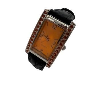 Vintage Quartz Ladies Tank Watch Stone Lined